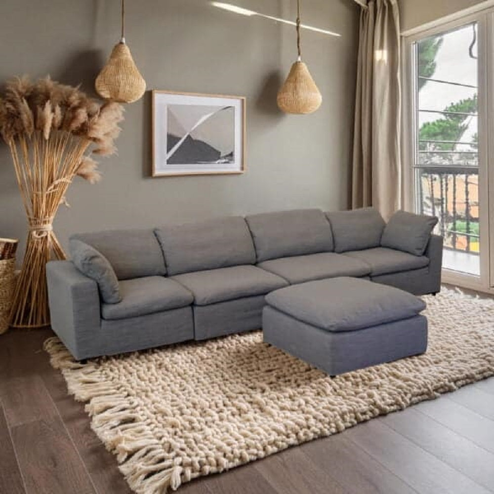 Living Room Modular Corner Wedge Sofa, 1 Pc Fabric Upholstered Corner Sofa Couch With Soft Cushions, Gray Gray Linen Wood Primary Living Space Soft Cushion Back Contemporary,Modern Engineered