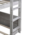 Twin Over Twin Floor Bunk Bed With Panelled Headboard And Footboard, Solid Rubber Wood Foundation With Safety Guardrails, Built In Ladder,Antique White Twin Antique White Rubber Wood