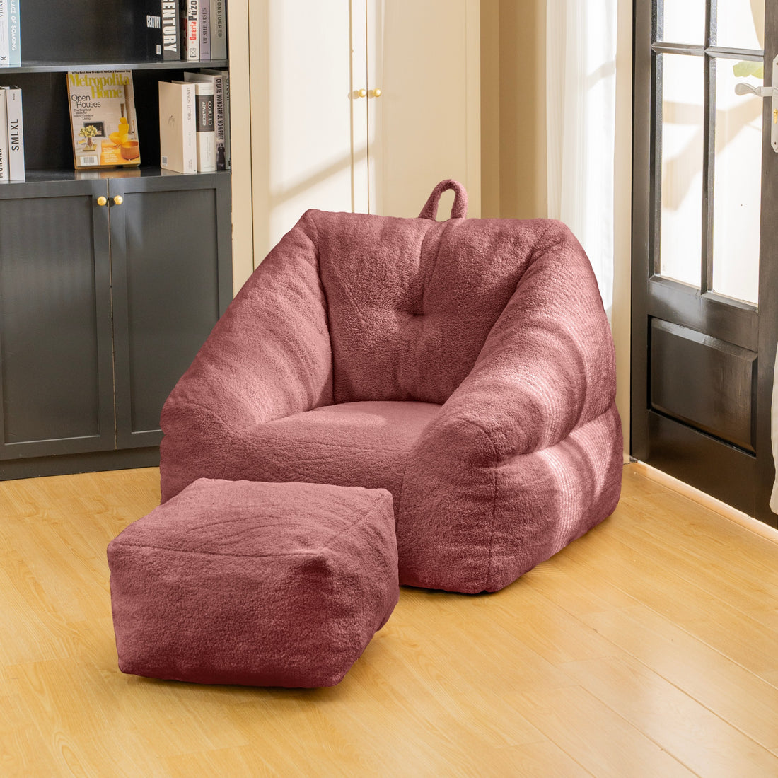 Bean Bag Chair With Filler, Bean Bag Sofa With Tufted Soft Stuffed Filling, Fluffy And Lazy Sofa, Comfy Cozy Beanbag Chairs With Memory Foam For Dorm, Apartment, Living Room Red Primary Living Space Soft Casual,Modern Foam Teddy