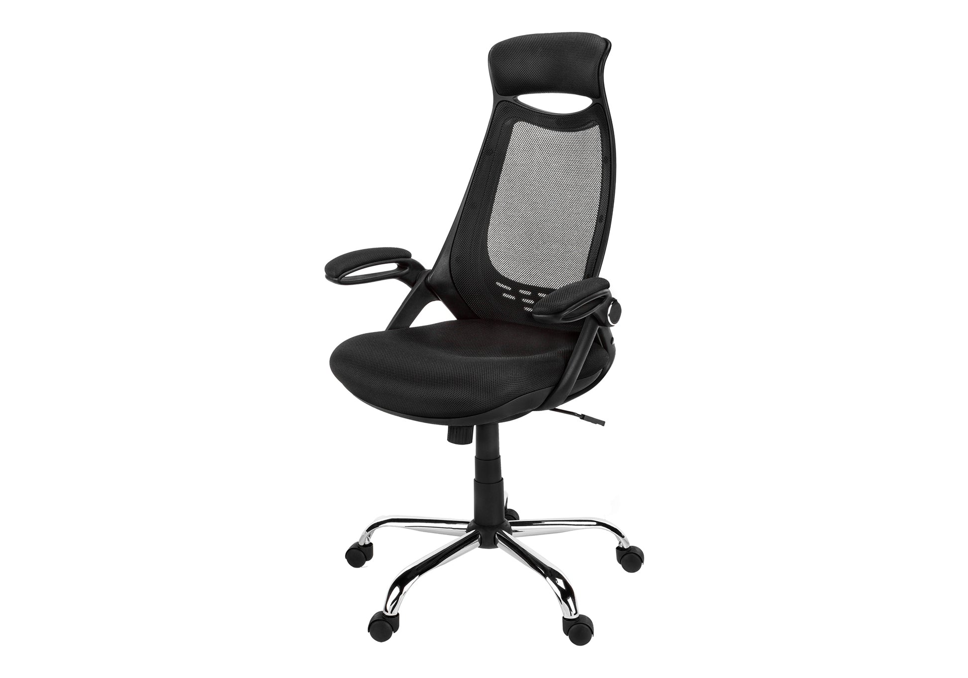 Office Chair, Adjustable Height, Swivel, Ergonomic, Armrests, Computer Desk, Work, Black Mesh, Chrome Metal, Contemporary, Modern Black Foam Polyester