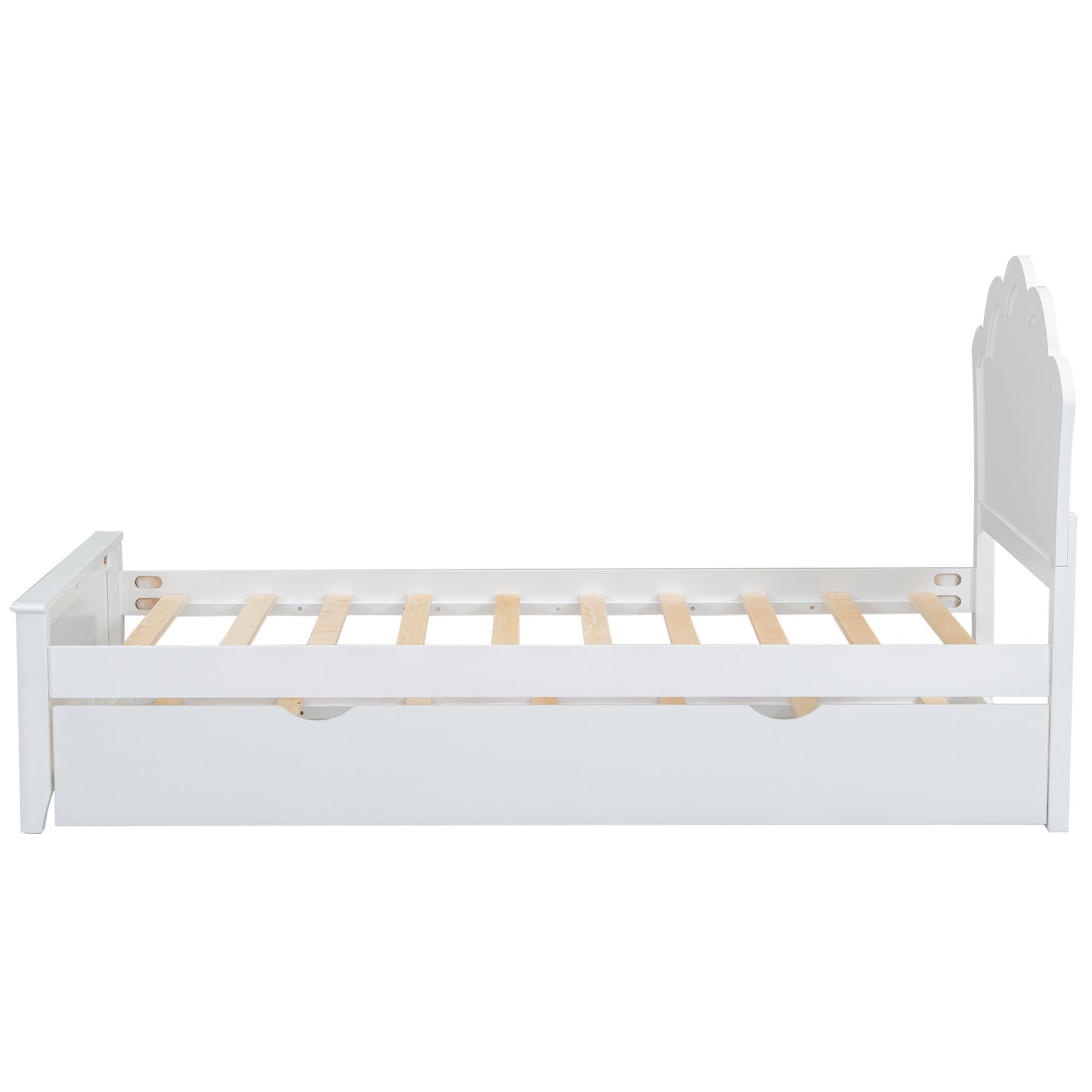 Twin Size Wood Platform Bed With Headboard And Twin Size Trundle, White Box Spring Not Required Twin White Wood Bed Frame Solid Wood Mdf