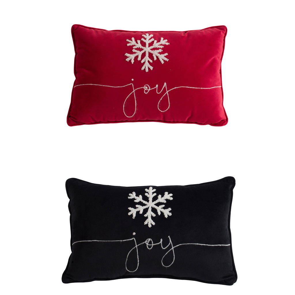 Set Of 2, 18X12" Black And Red Velvet Pillow With Embroidered Joy And Frosty Snowflake, For Christmas Halloween Holiday Decor Black,Red Acrylic,Polyester