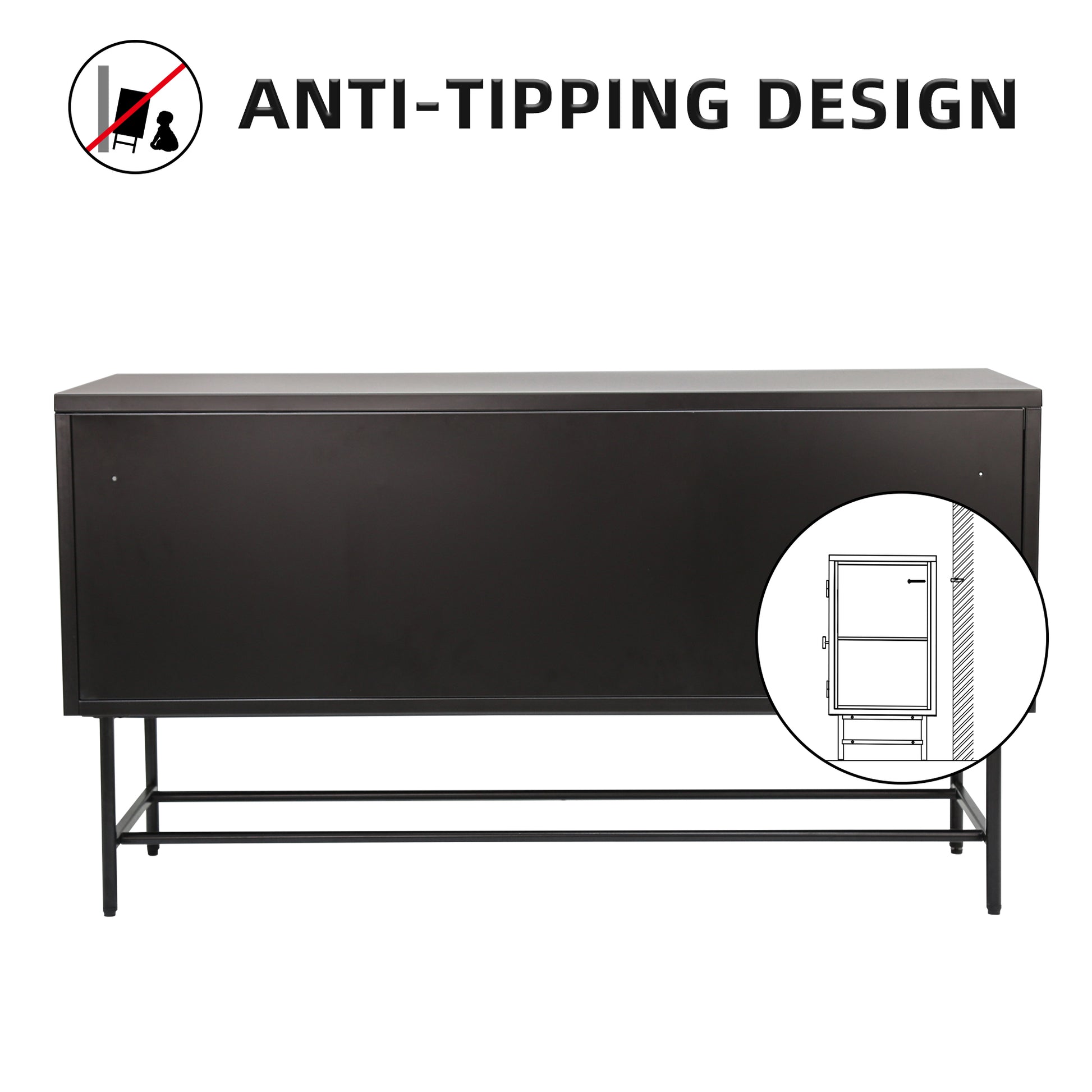 Retro Style Entertainment Center Tv Console Tv Stand With Enclosed Storage Display Cupboard Stylish Fluted Glass Tv Table With Wide Countertop Glass Doors Detachable Shelves Old Sku:W68751720 Black Steel