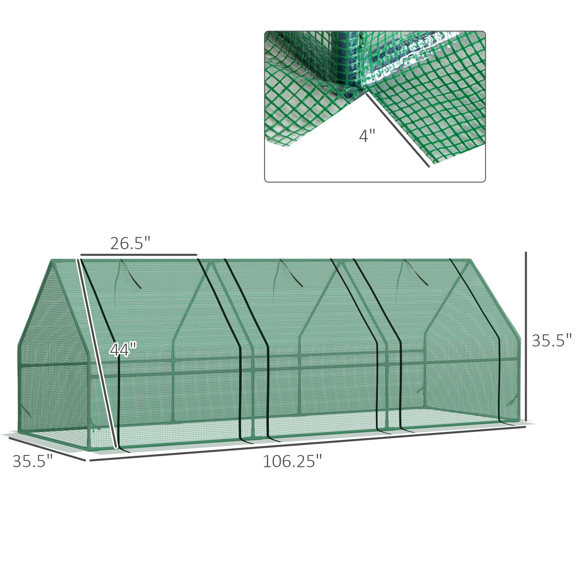 Outsunny 9' X 3' X 3' Portable Mini Greenhouse Outdoor Garden With Large Zipper Doors And Water Uv Pe Cover, Green Green Steel