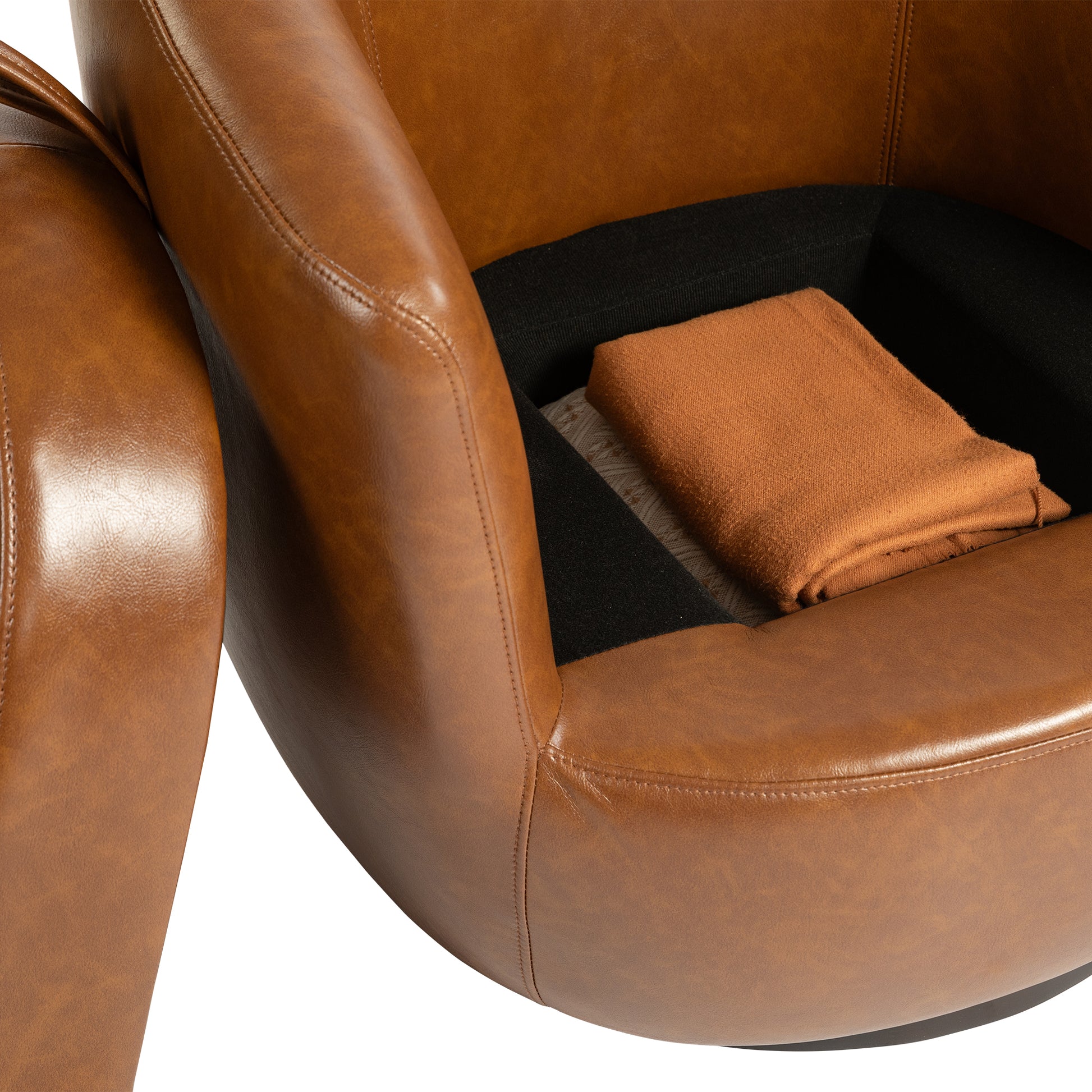 Upholstered Swivel Barrel Armchair With Storage Modern Living Room Side Chair For Bedroom Office Reading Spaces Pu Light Brown Light Brown Upholstered