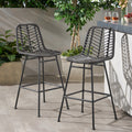 Sawtelle Outdoor Wicker Barstools Set Of 2 Grey Rattan