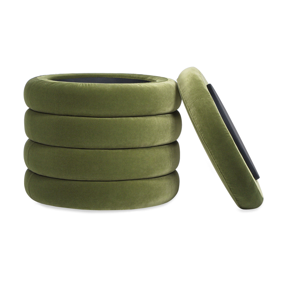 Fuji 19" Oversized Round Storage Ottoman, Olive Green Performance Velvet Olive Green Foam Velvet