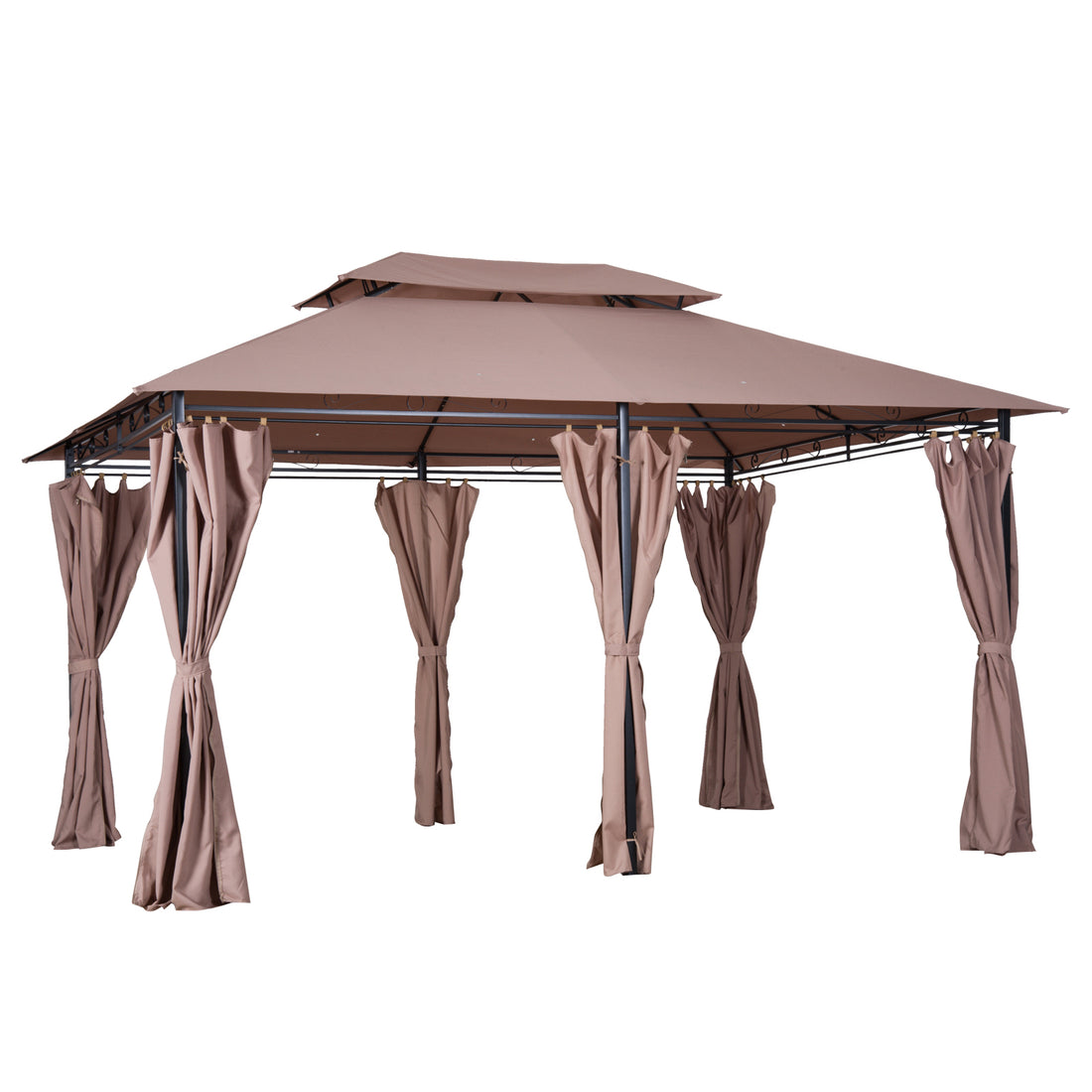 Outsunny 10' X 13' Patio Gazebo, Outdoor Gazebo Canopy Shelter With Curtains, Vented Roof, Steel Frame For Garden, Lawn, Backyard And Deck, Khaki Khaki Steel