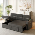 85 Inches Corduroy Sofa Bed, 3 Seater Sleeper Sofa With Storage Chaise, Square Handrail With Two Cup Holder And Usb Charge Port, Pull Out Couch For Living Room Dark Grey Corduroy 3 Seat