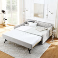Full Size Upholstery Daybed With Twin Size Erectable Trundle And Usb Charging Design, Linen Beige Box Spring Not Required Full Beige Bedroom Linen Linen