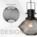 Homcom Industrial Pendant Light Fixtures, Black Metal Frame Hanging Ceiling Light For Living Room, Bedroom, Kitchen, Dining Room With Adjustable Hanging Chain, Black Black Steel