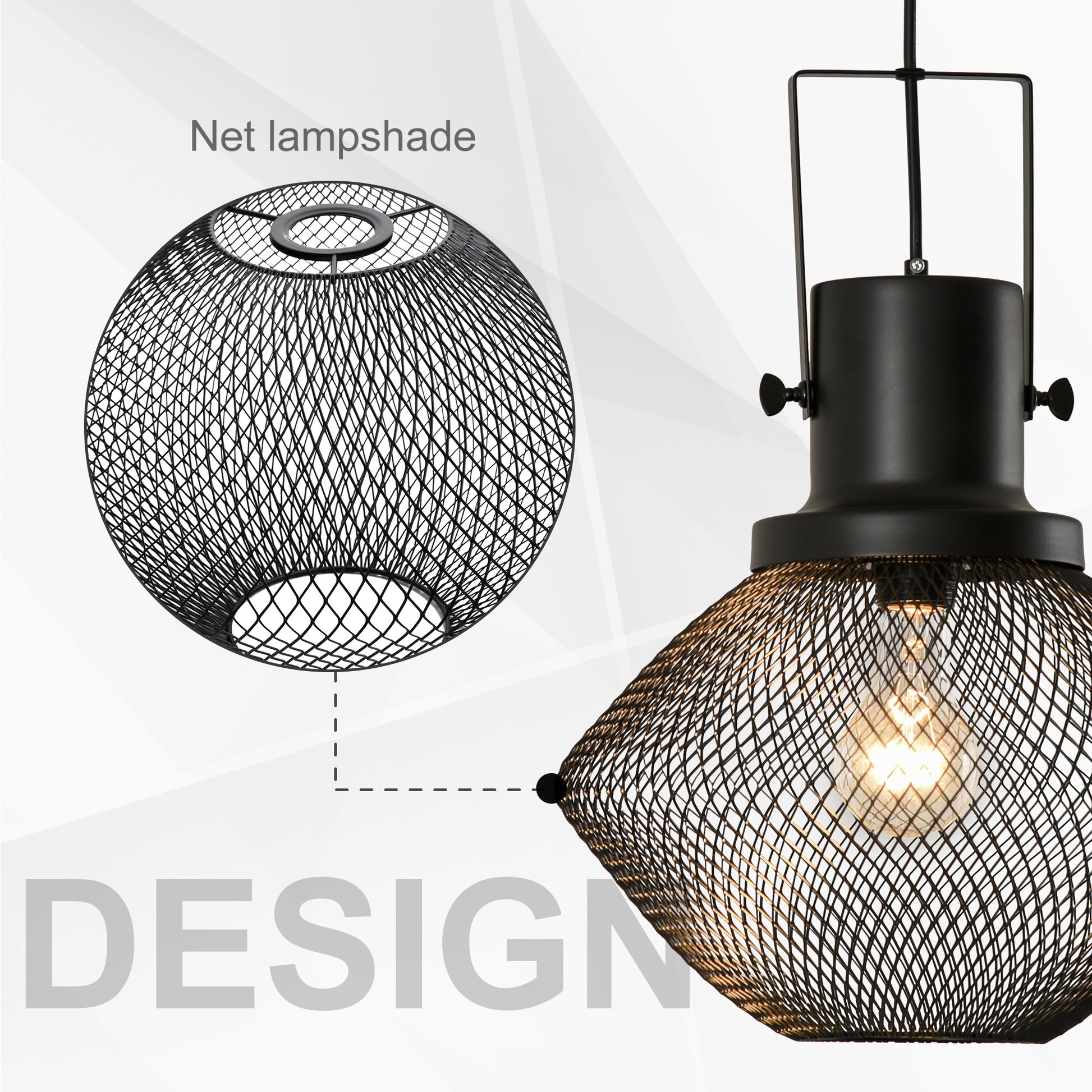 Homcom Industrial Pendant Light Fixtures, Black Metal Frame Hanging Ceiling Light For Living Room, Bedroom, Kitchen, Dining Room With Adjustable Hanging Chain, Black Black Steel