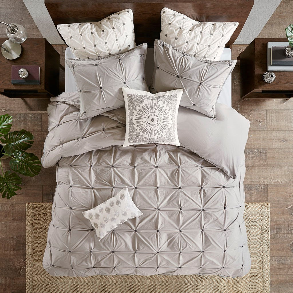 Cotton Embroidered Decorative Square Pillow Grey 20X20" Grey Cotton