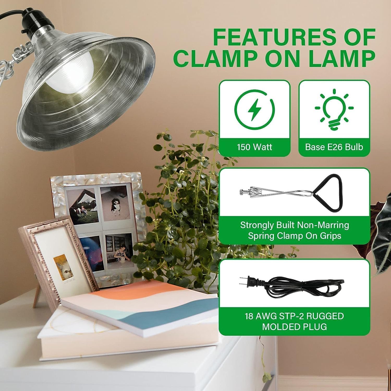 Hiwkltclamplightmx2 2 Pack Clamp Lamp Light With 8.5 Inch Aluminum Reflector Up To 150 Watt E26 Socket No Bulb Included 6 Feet 18 2 Spt 2 Cord, Silver Silver Aluminium