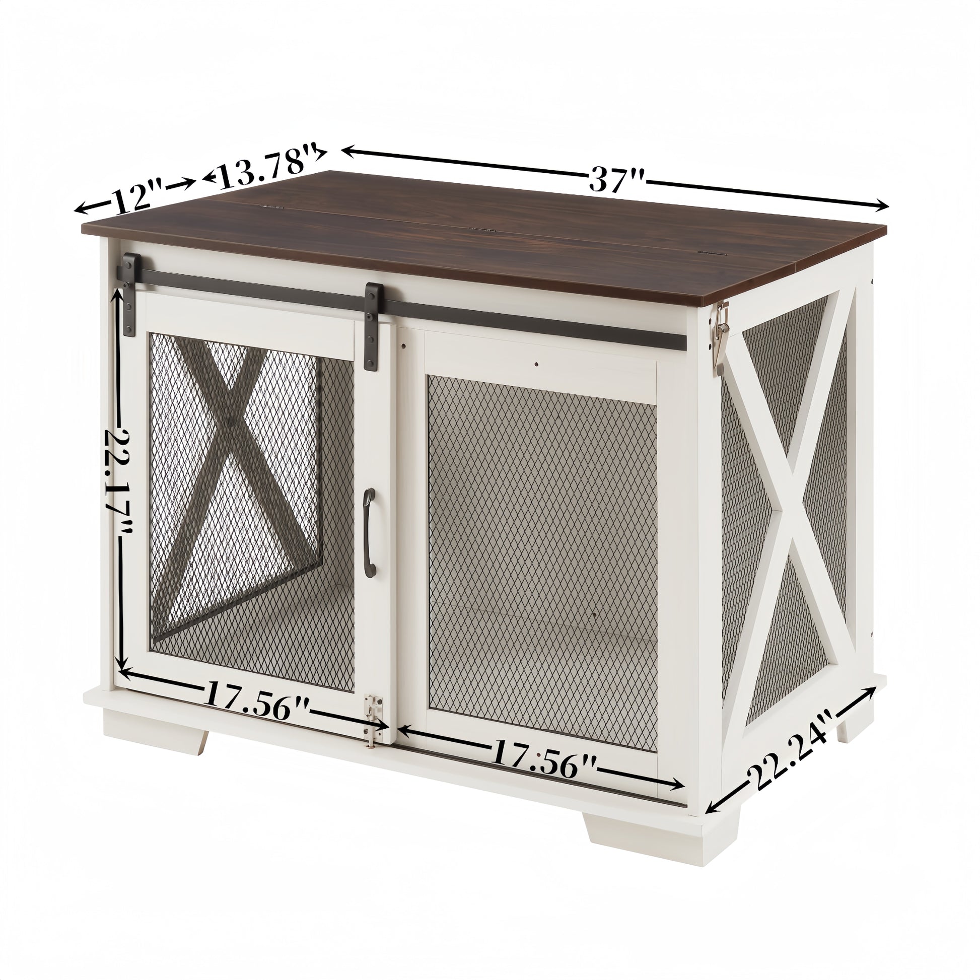 Farmhouse Dog Cage Crate Furniture With Sliding Barn Door, Farmhouse Wooden Dog Kennel End Table With Flip Top Plate Dog House With Detachable Divider For Small Medium Large Dog White White Mdf Metal