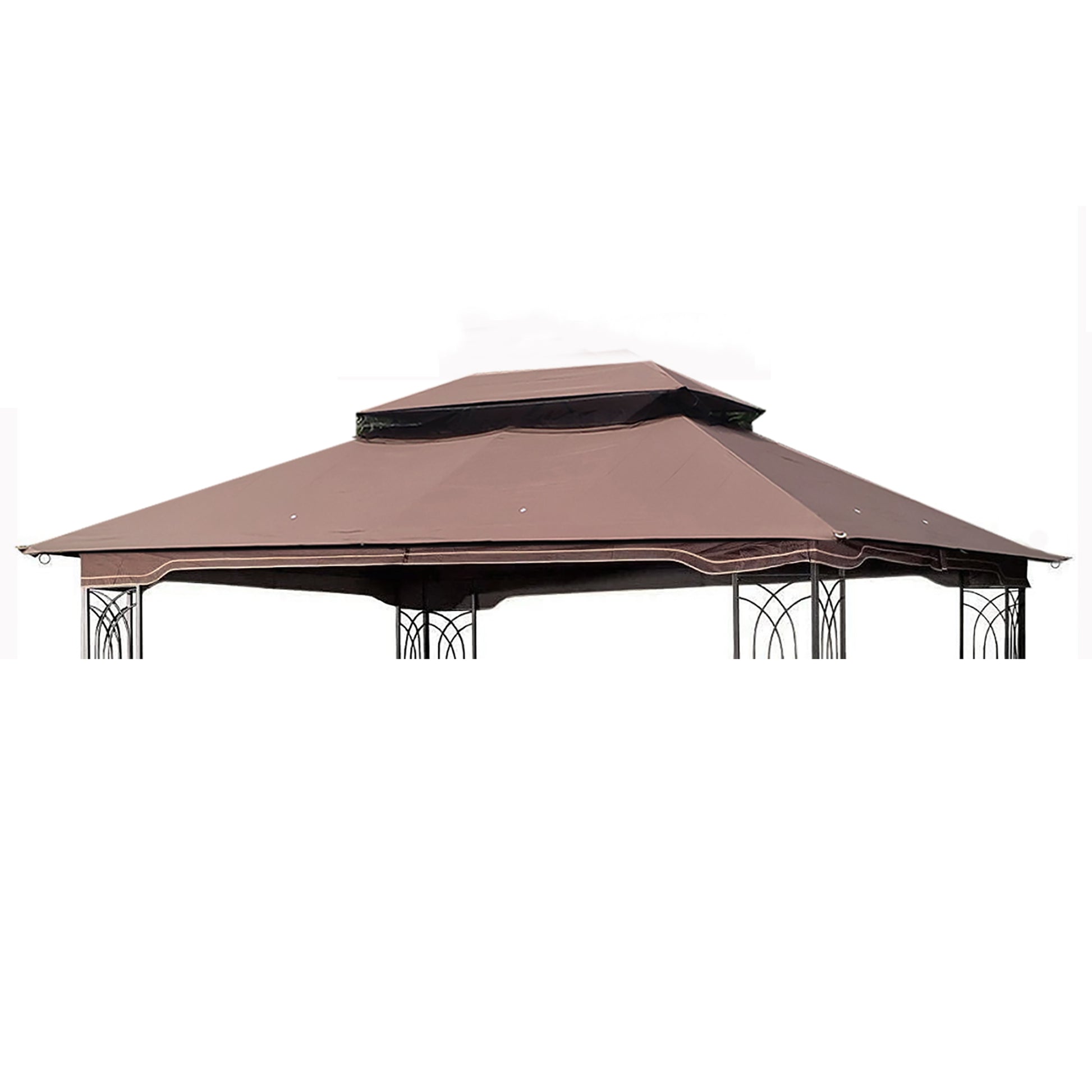 13X10 Ft Patio Double Roof Gazebo Replacement Canopy Top Fabric,Brown Brown Polyester