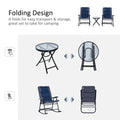 Outsunny 3 Piece Outdoor Patio Furniture Set With Glass Coffee Table & 2 Folding Padded Rocking Chairs, Bistro Style For Porch, Camping, Balcony, Navy Blue Blue Oxford Fabric