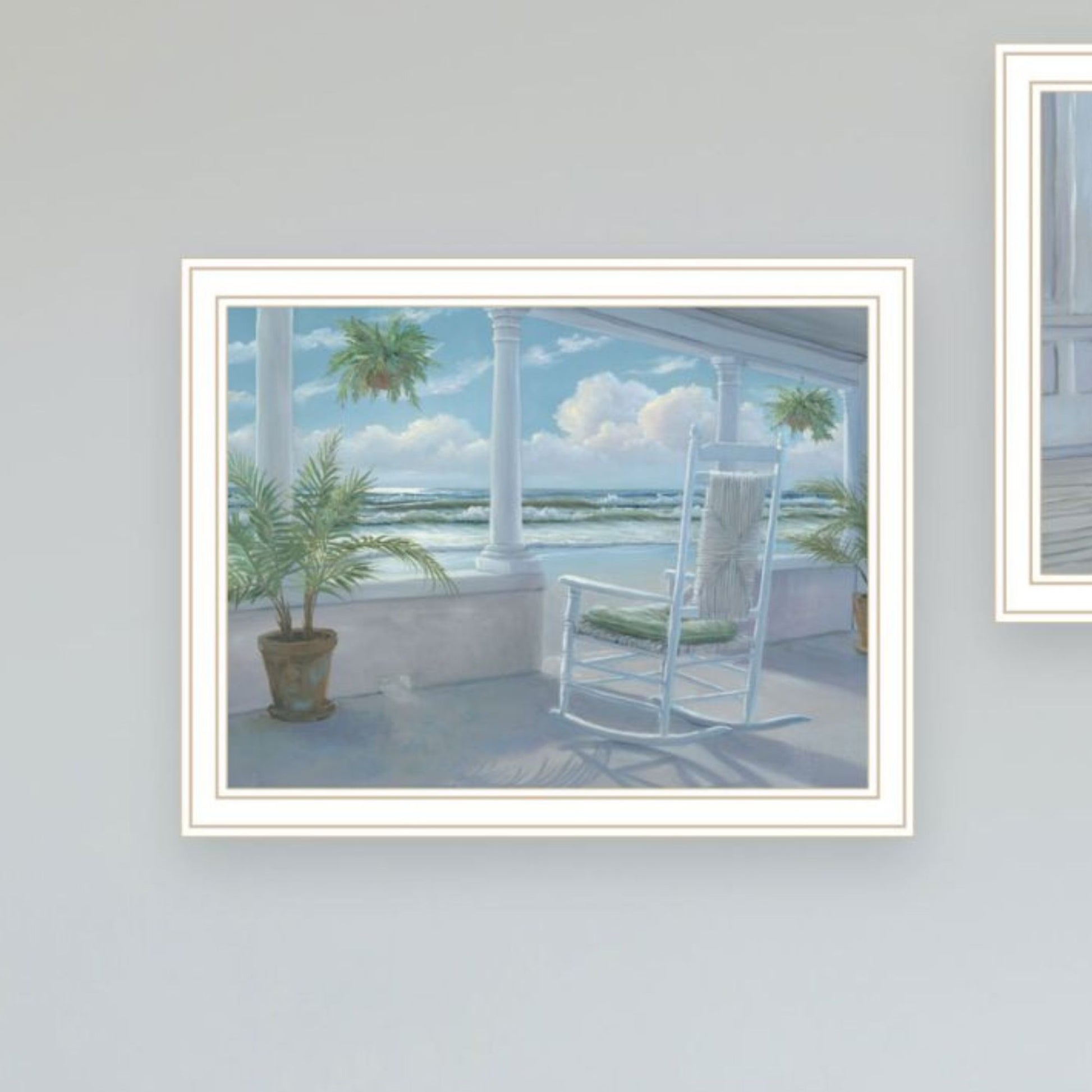 "Coastal Porch Relaxing" Framed Wall Art For Living Room, Wall Art Print For Home Decor, Bedroom Wall Art By Georgia Janisse Multicolor Wood Paper