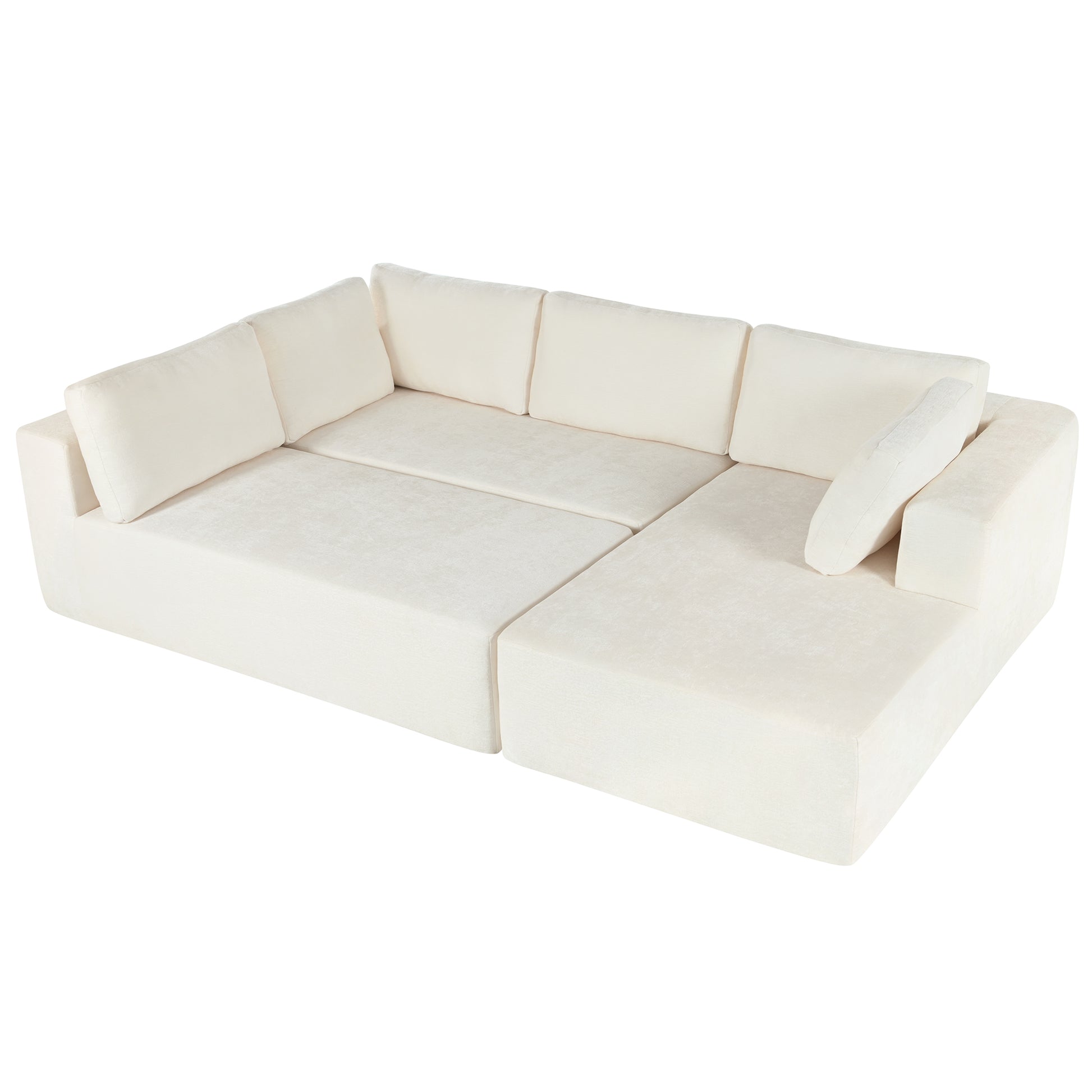 Modern Large Modular Sectional Sofa For Living Room, Bedroom, Salon, 3 Piece Free Combination Beige Polyester 3 Seat