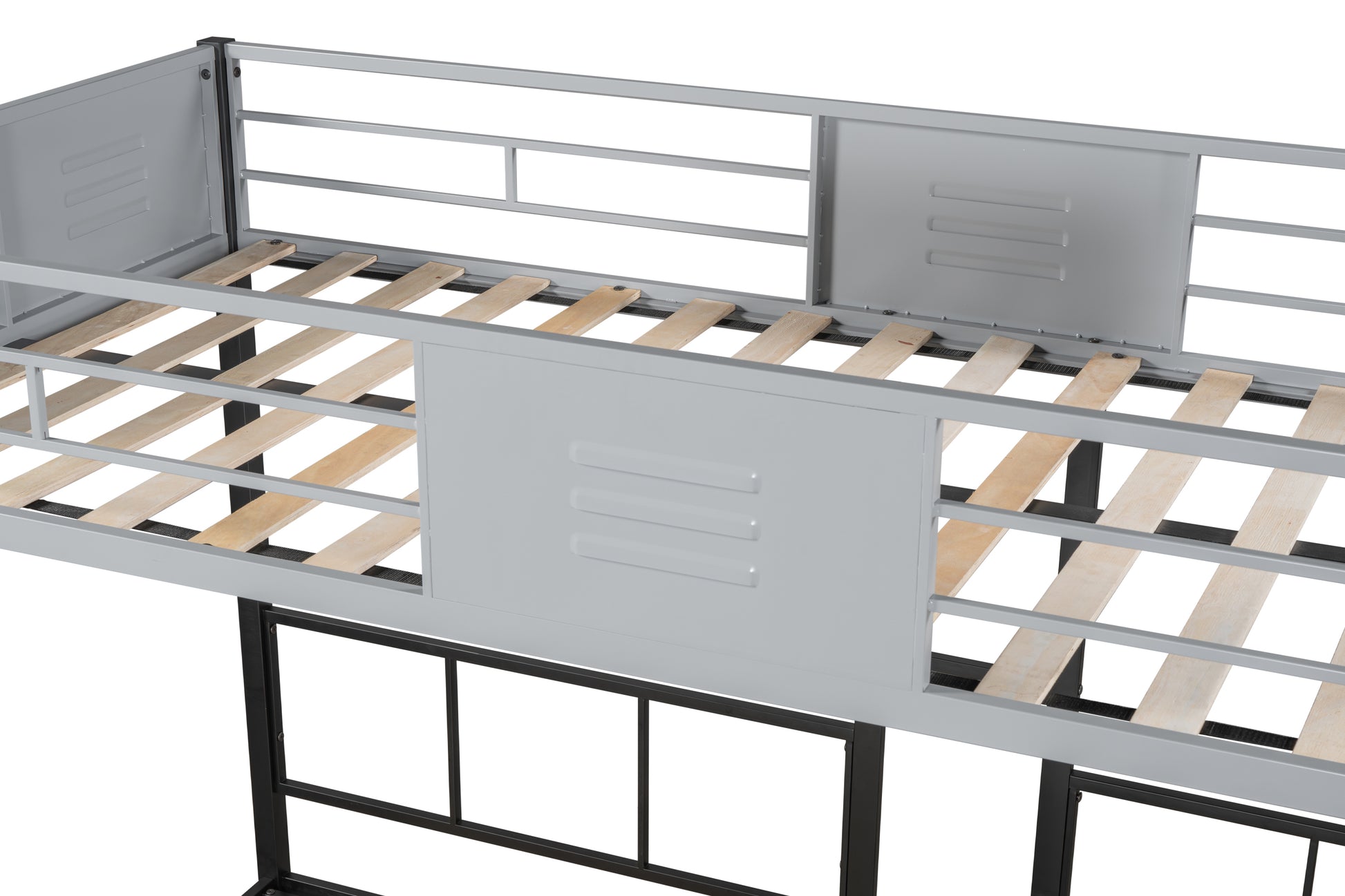 Triple Bunk Bed With Vent Board Sturdy Metal Frame Noise Free Wood Slats Separatable Into Three Beds No Box Spring Needed Twin Black Bunk Steel