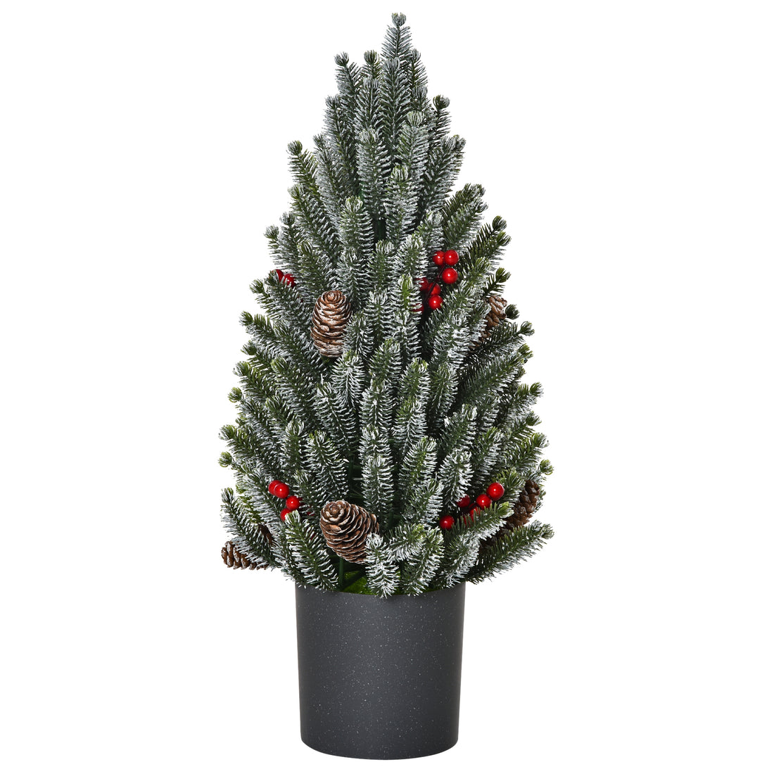 Homcom 18" Tall Unlit Miniature Snow Flocked Tabletop Artificial Christmas Tree, Holiday Decoration With Pine Cones And Berries Green Plastic