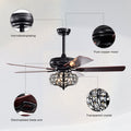 52'' Crystal Shade Ceiling Fan Lamp With Remote Control 3 Speed High, Mid, Low 5 Reversible Blades For Living Room, Dining Room, Bedroom, Family Room,3Pcs*E26 No Include Bulb Matte Black Matte Black American Traditional,Antique,Classic,Contemporary