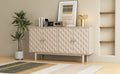 Modern 4 Door Sideboard With Convex Pattern Doors And 2 Silver Handle For Living Room, Dining Room, Kitchen Almond Almond Mdf