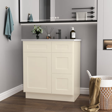 30 In. W X 21 In. D X 34.5 In. H In Antique White Plywood Ready To Assemble Floor Vanity Sink Base Kitchen Cabinet With Right Door Antique White Plywood