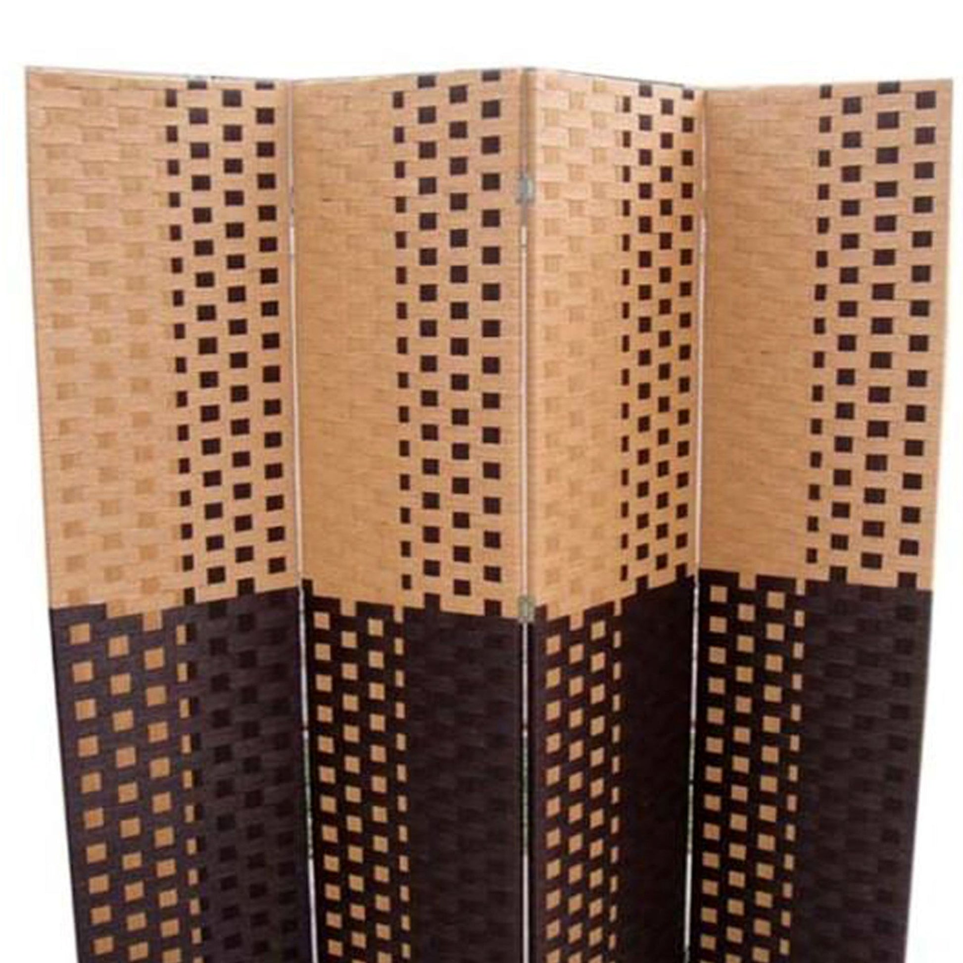 70.75" Tall 4 Panel Screen Room Divider W Weave Design, Espresso And Brown Multicolor Wood