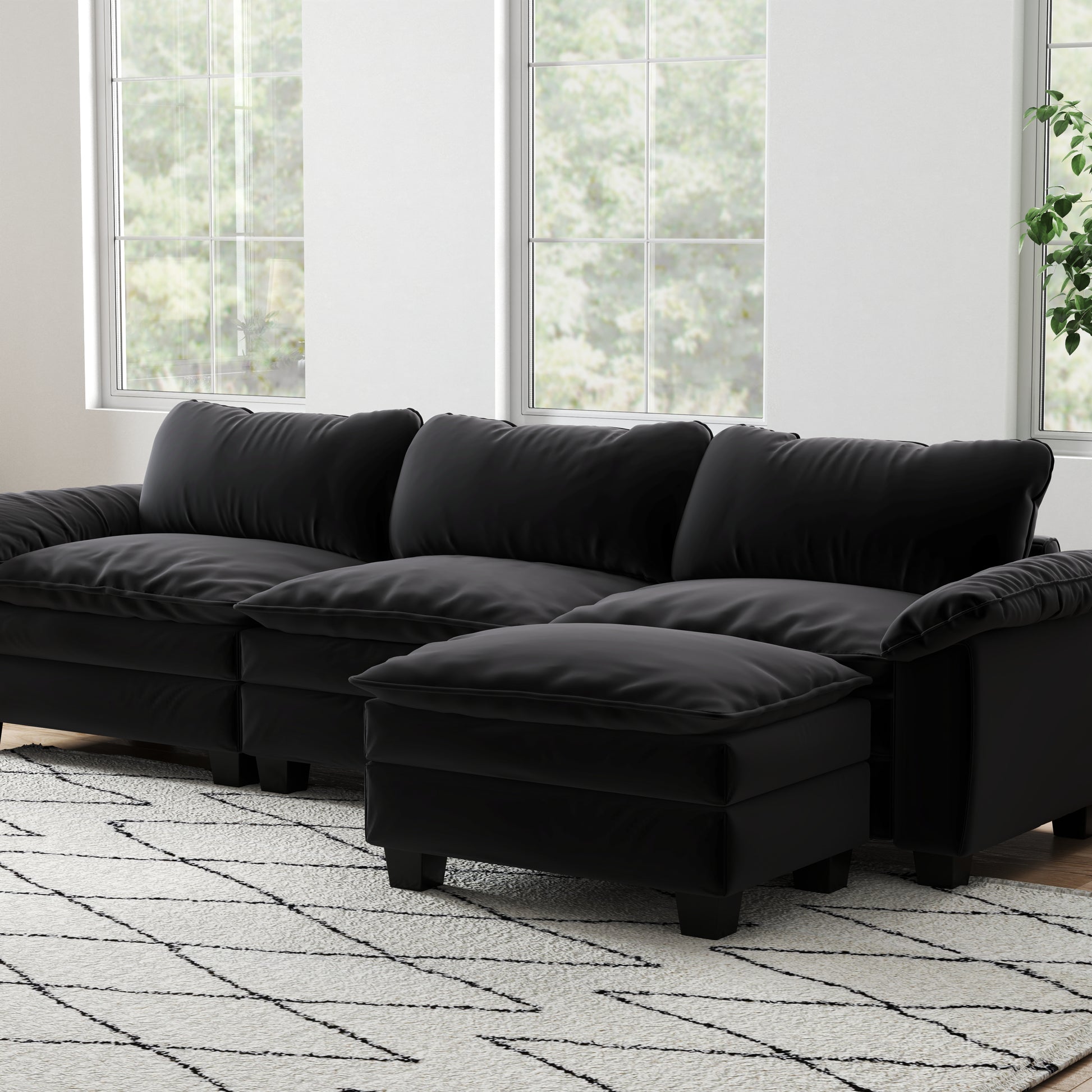 Living Room Furniture Luxury Sectional Sofa Couch With Ottoman Soft Velvet Upholstered Sofa Black Black Foam Velvet 3 Seat