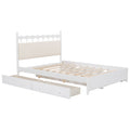 Queen Size Wooden Storage Platform Bed, With 2 Big Drawers, T Size Trundle, White Queen White Plywood
