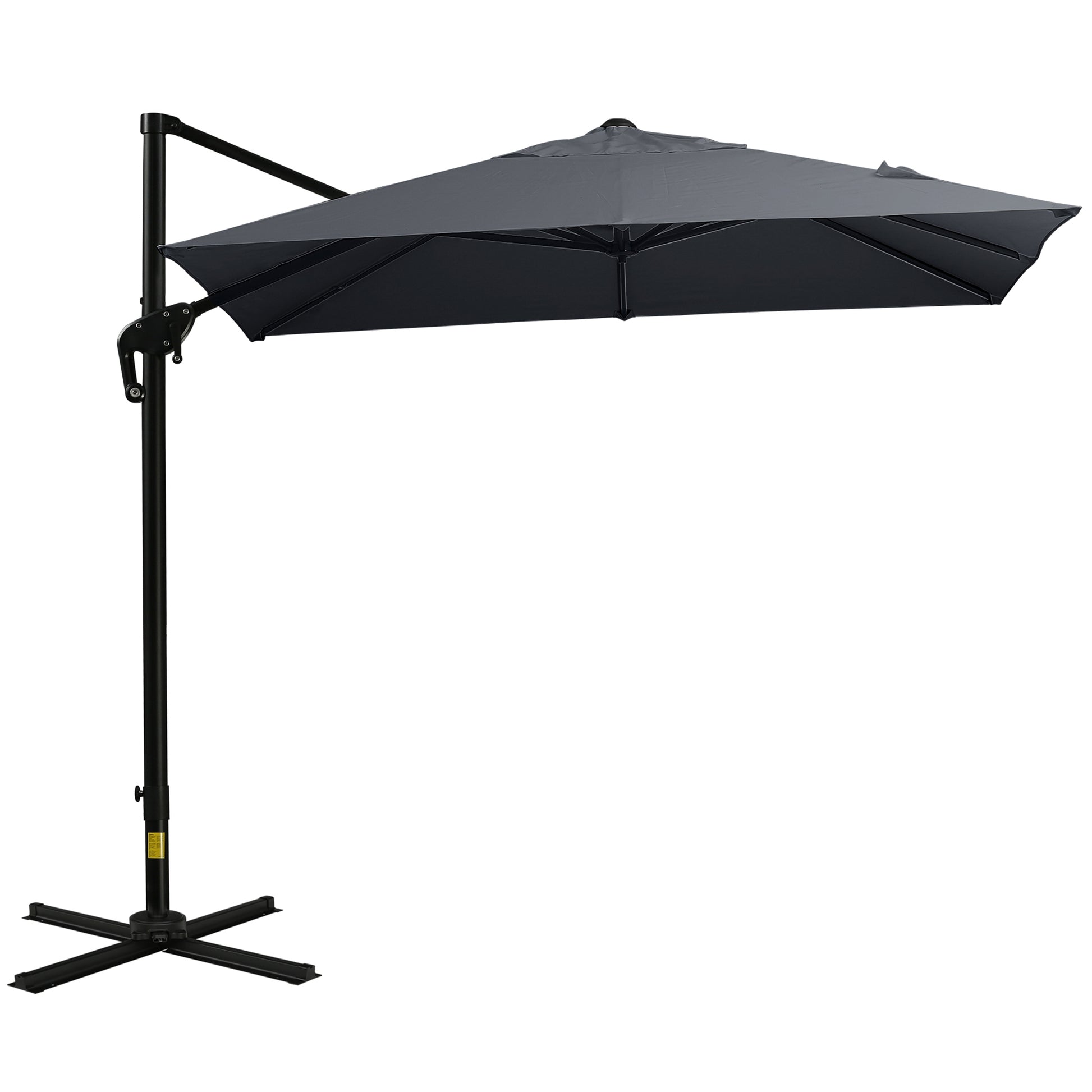 Outsunny 8Ft Cantilever Patio Umbrella, Square Outdoor Offset Umbrella With 360 Rotation, Aluminum Hanging Umbrella With 3 Position Tilt, Crank & Cross Base For Garden, Dark Gray Gray Aluminum