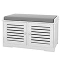 Shoe Storage Bench With Padded Seat Cushion, Entryway Bench With 2 Barn Doors White White Mdf