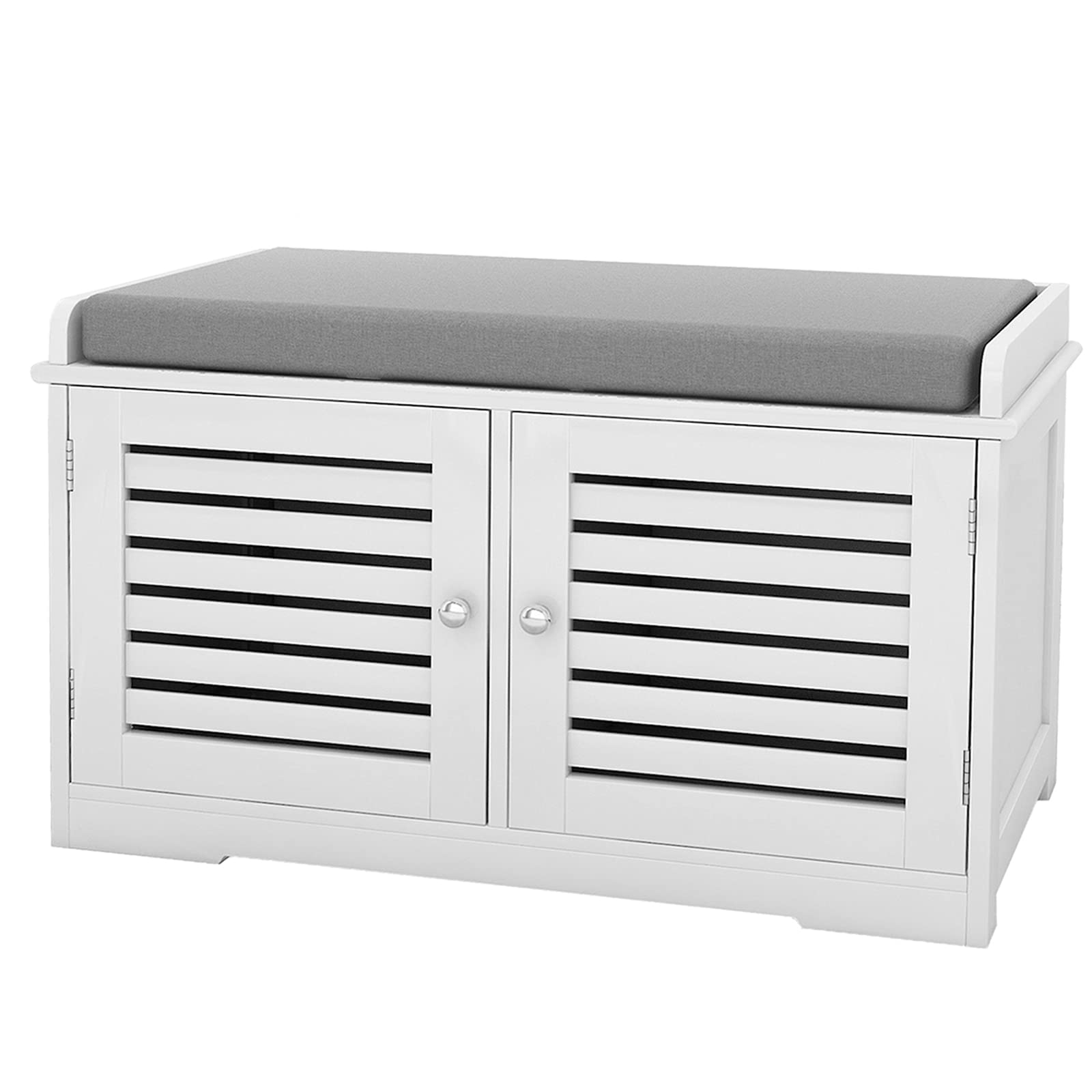 Shoe Storage Bench With Padded Seat Cushion, Entryway Bench With 2 Barn Doors White White Mdf