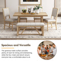 6 Piece Retro Dining Set, 1 Rectangular Table With Designed Trestle Base And 4 Upholstered Chairs And 1 Bench For Dining Room And Kitchen Natural Natural Solid Wood Mdf