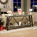 70.9 Inch Extra Long Sofa Table, Console Behind Sofa, Entryway Table With 2 Tier Storage Shelves For Hallways, Living Rooms,Foyers,Entryways,Banquet Rooms,Rustic Gray And Black, 70.9 L X 11.8