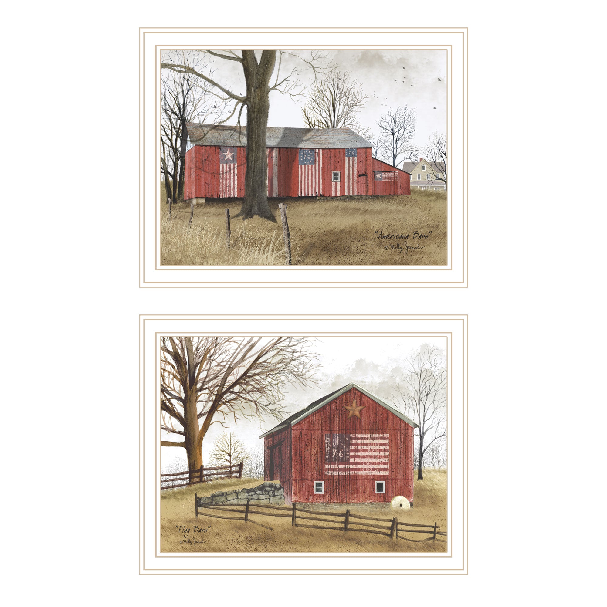 2 Piece Vignette All American Barns White Framed Wall Art For Living Room, Bedroom Wall Art Print For Home Decor By Billy Jacobs Multicolor Wood Paper