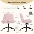 Criss Cross Chair With Wheels, Armless Legged Office Desk Chair, Comfy Swivel Rolling Vanity Chair, Ergonomic Fabric Modern Wide Seat Adjustable Home Office Chair Pink Pink Metal
