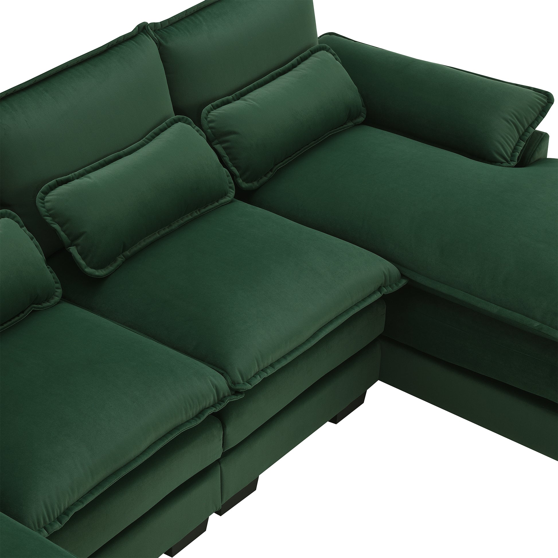 110*55" Modern U Shaped Sectional Sofa With Waist Pillows,6 Seat Upholstered Symmetrical Sofa Furniture,Sleeper Sofa Couch With Chaise Lounge For Living Room,Apartment,5 Color Green Velvet 6 Seat