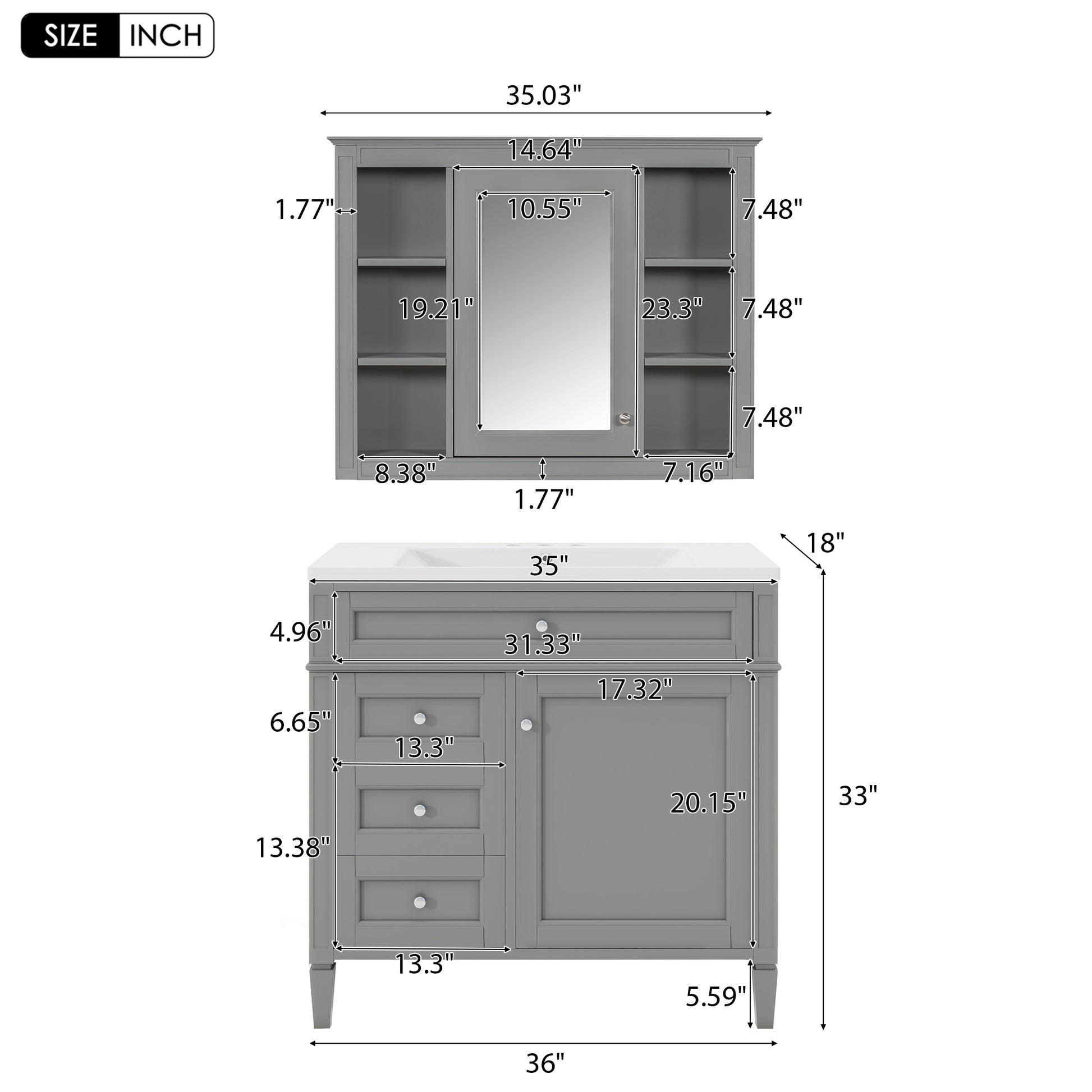 36'' Bathroom Vanity With Medicine Cabinet, Royal Blue Mirror Cabinet, Modern Bathroom Storage Cabinet With 2 Soft Closing Doors And 4 Drawers, Single Sink Bathroom Vanity 4 Grey 2 5 Bathroom Wall Mounted Solid Wood Mdf Resin Painted