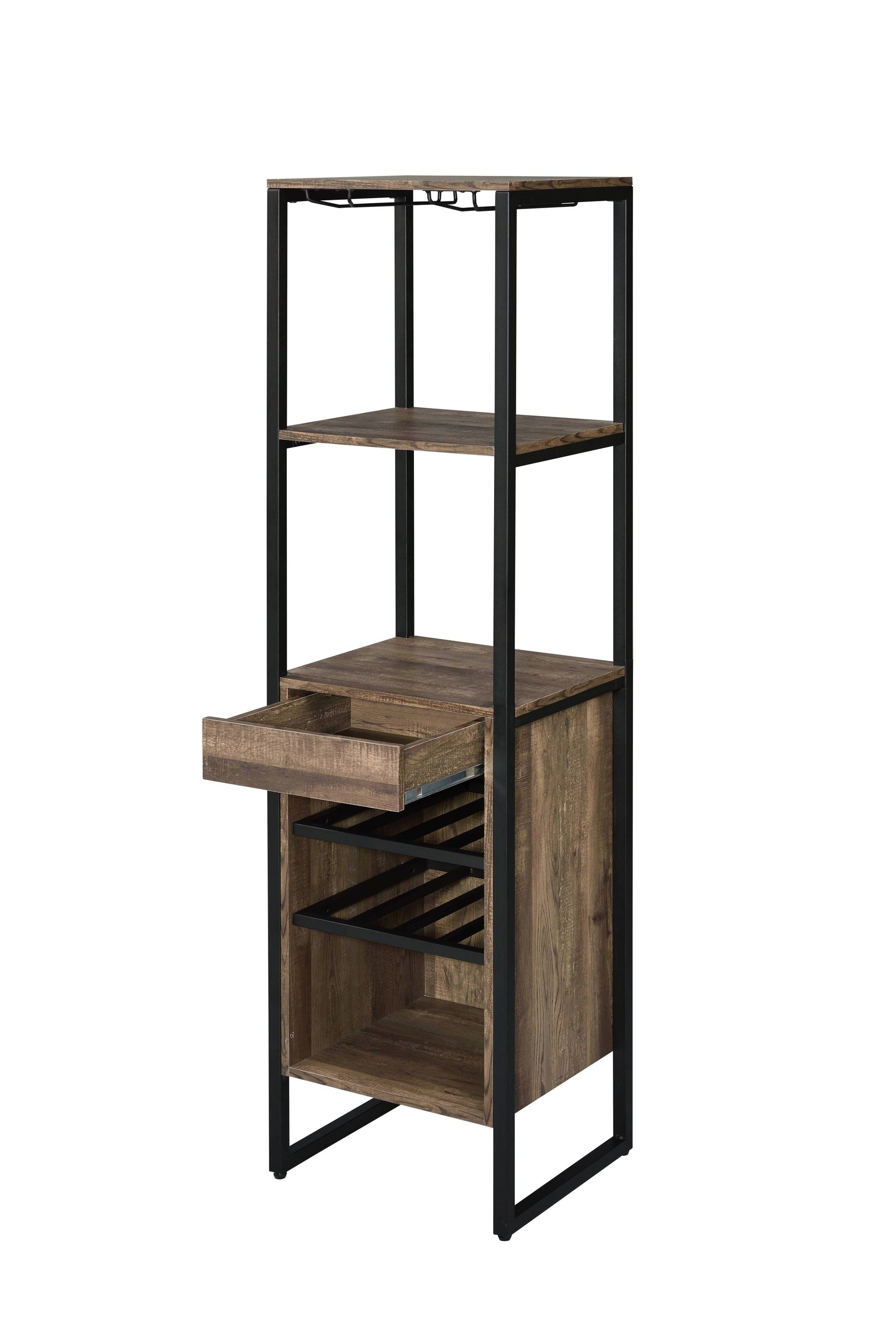 Weathered Oak And Black Wine Rack With 1 Drawer Oak Kitchen Wood Metal