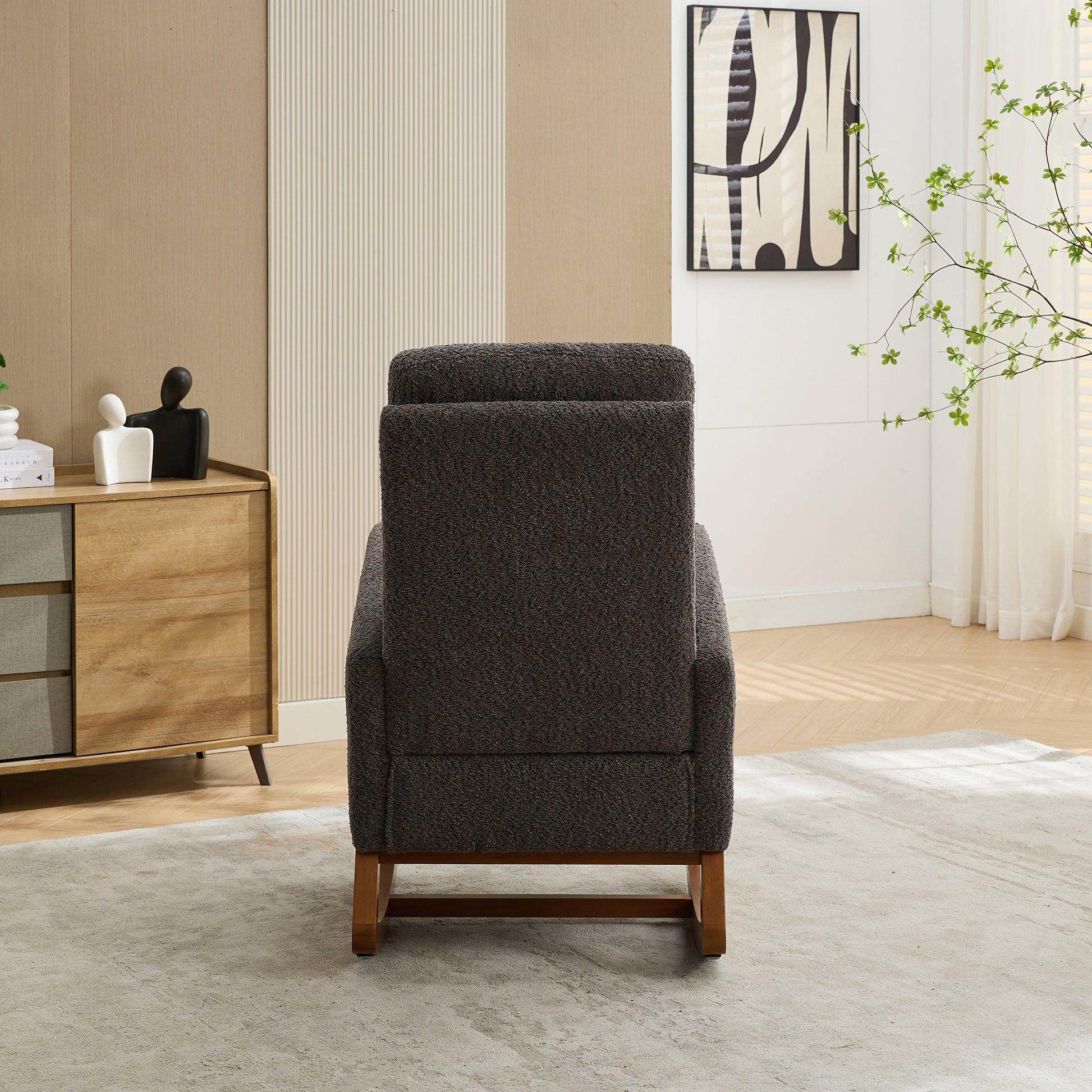 25.4"W Rocking Chair For Nursery, High Back Glider Chair With Retractable Footrest, Side Pocket, Rocking Accent Armchair With Rubber Wood Legs For Living Room Bedroom.Charcoal Charcoal Boucle