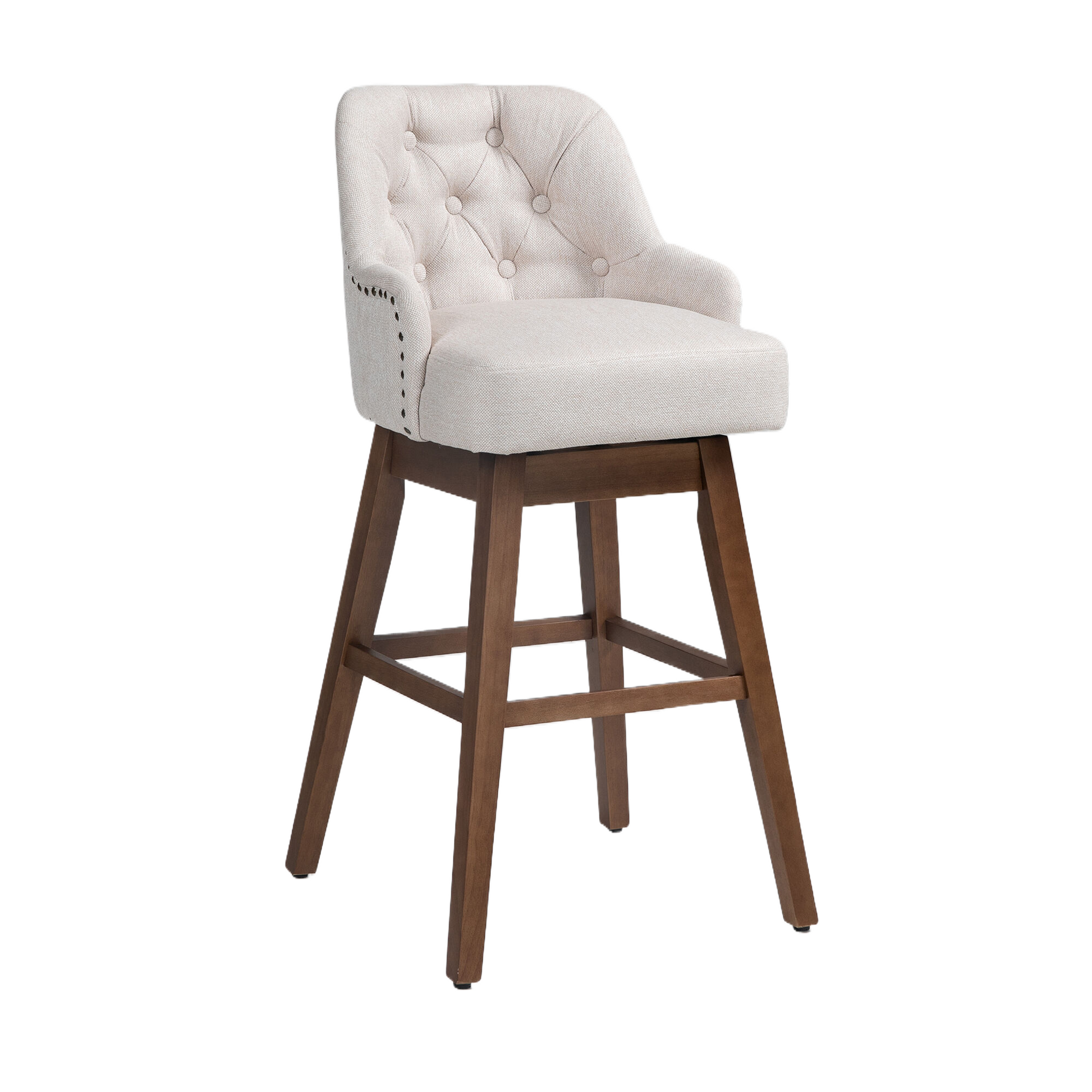 Coolmore Bar Stools Set Of 2 Counter Height Chairs With Footrest For Kitchen, Dining Room And 360 Degree Solid Wood Legs Swivel Bar Stools Set Of 2 Beige Linen Beige Foam Linen