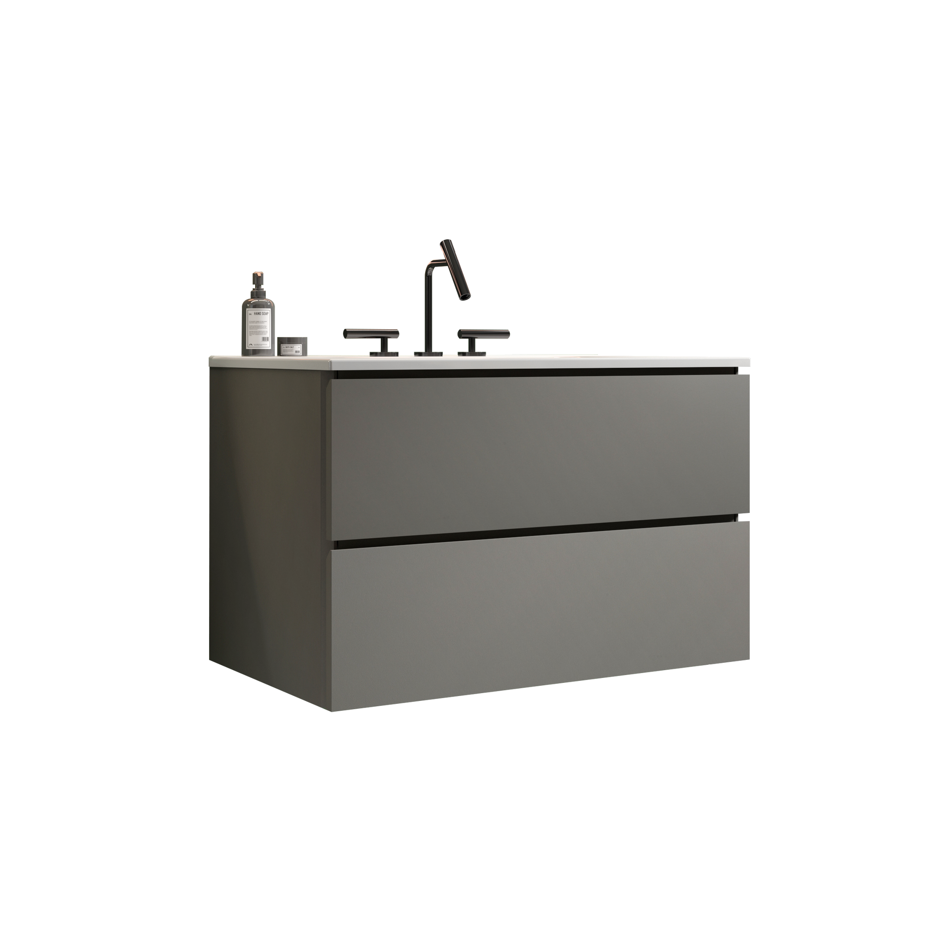 Tia 30" Wall Mount Space Grey Bathroom Vanity With Ceramic Sink With Three Faucet Holes, Large Storage Floating Bathroom Vanity For Modern Bathroom, Pre Assembled White Gray Bathroom Modern Ceramic