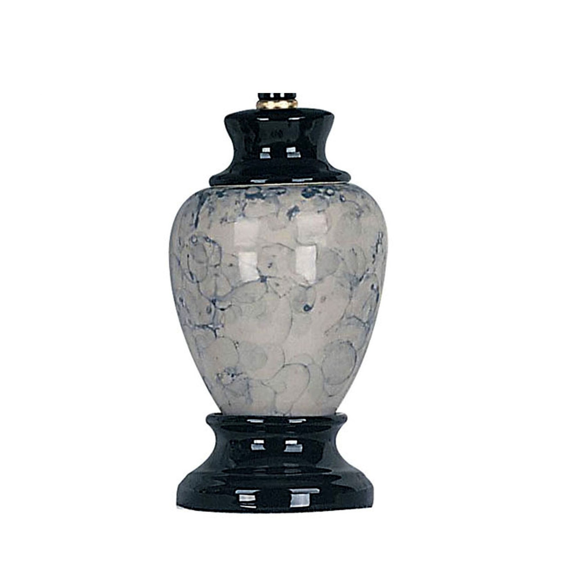 13" Tall Ceramic Table Lamp, Urn Shaped With Black Finish, Linen Shade Black Ceramic