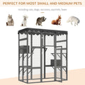 Outdoor Cat House Big Catio Wooden Feral Cat Shelter Enclosure With Large Spacious Interior, 6 High Ledges, Weather Protection Asphalt Roof Grey Wood