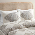 4 Piece Printed Comforter Set With Throw Pillow Black Ivory Full Queen Full Black Ivory Polyester