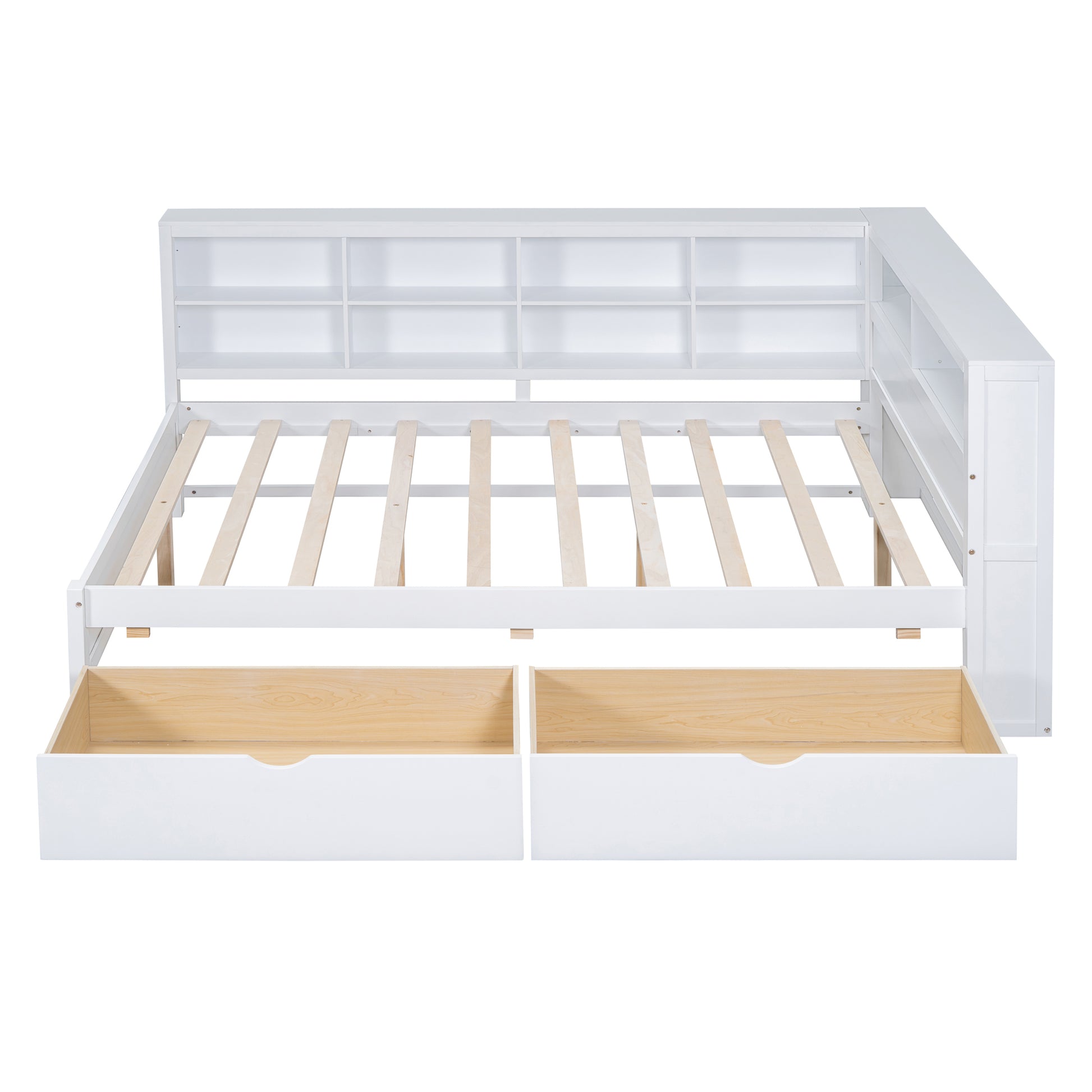 Wooden Full Size Daybed With 2 Drawers, Daybed With Storage Shelf And Usb Charging Ports,White Full White Wood