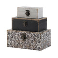 Set Of 3 Decorative Boxes, Mdf Frame, Black And Gray, Floral Printing Black Grey Mdf