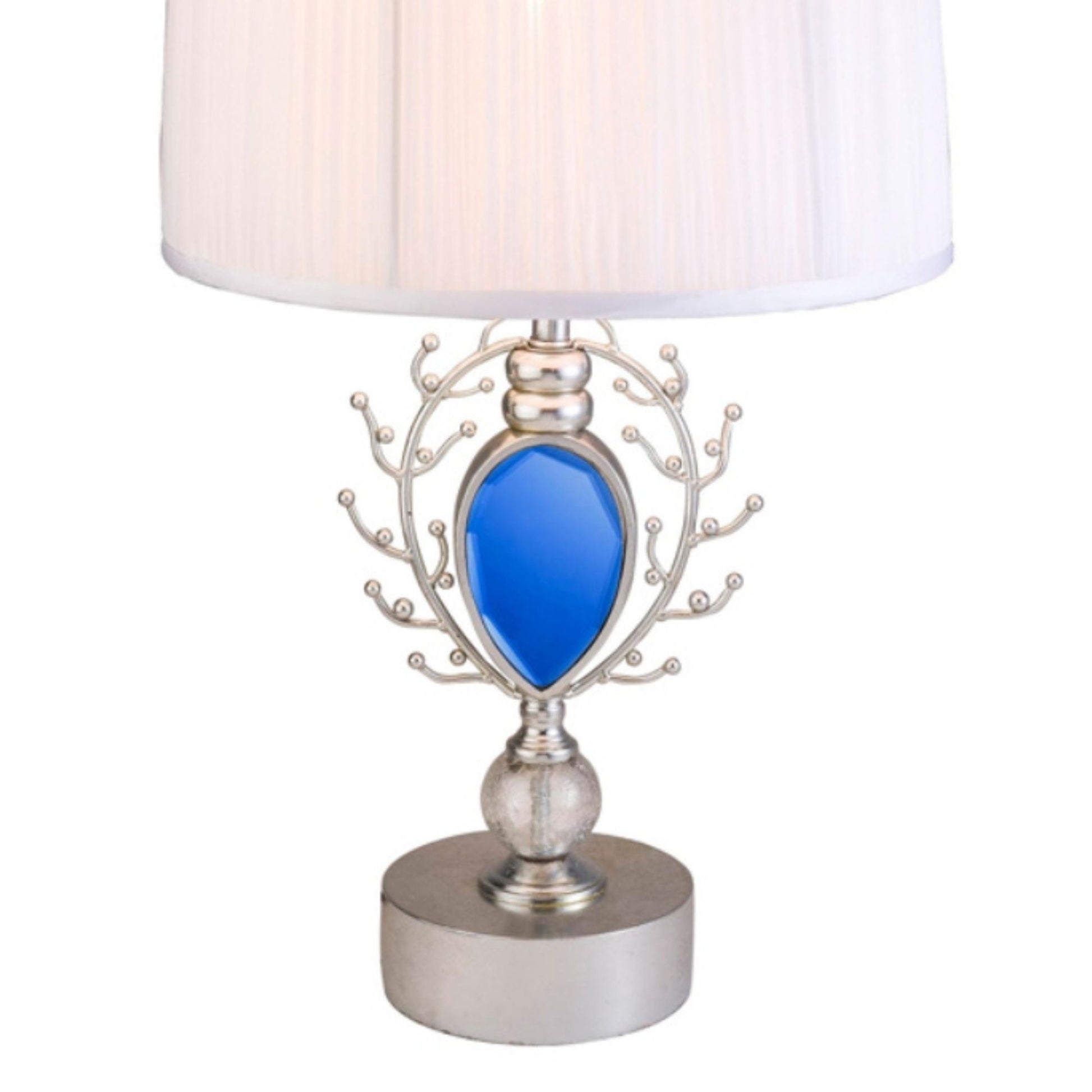 27.75" Tall Polyresin Table Lamp "Just Dazzle" With Silver Finish, White Shade Silver Metal